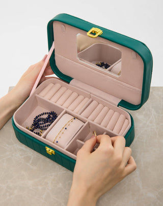 Caixa para jóias grande com compartimentos, rolos e espelho, verde Mys_1 - 2